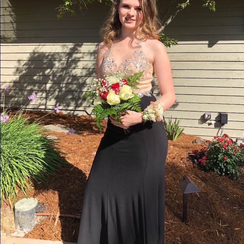 Black and Tan sequin prom dress